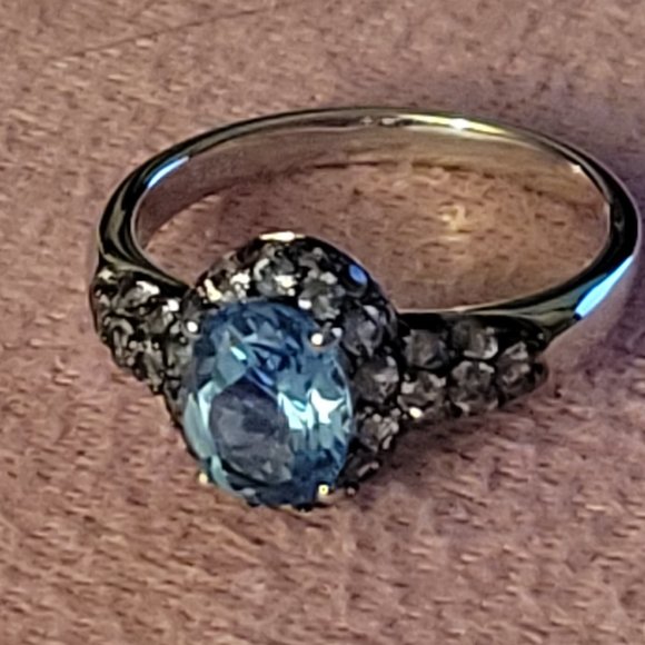 QVC Jewelry - Oval Blue Topaz Sterling Silver Pave' Ring